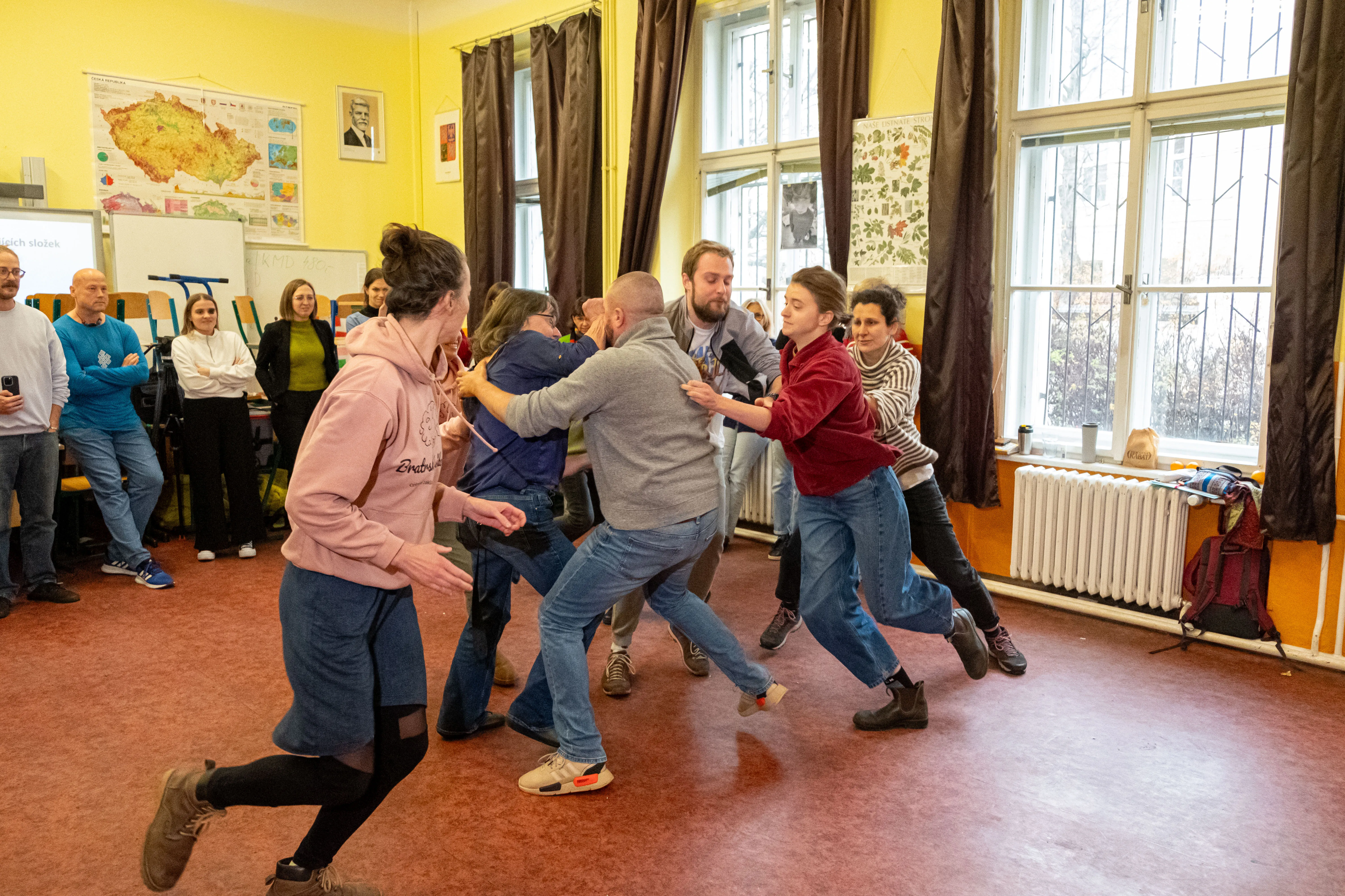 Participants of a church elementary school during a group exercise of crisis response